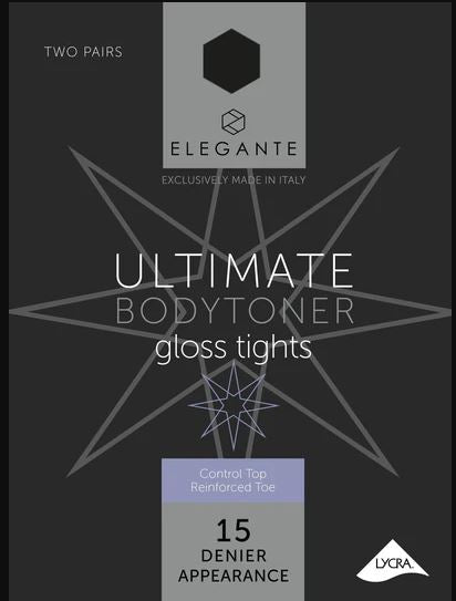 Elegante Ultimate Bodytoner Gloss Tights 15 Denier Black Size XL 2 pairs