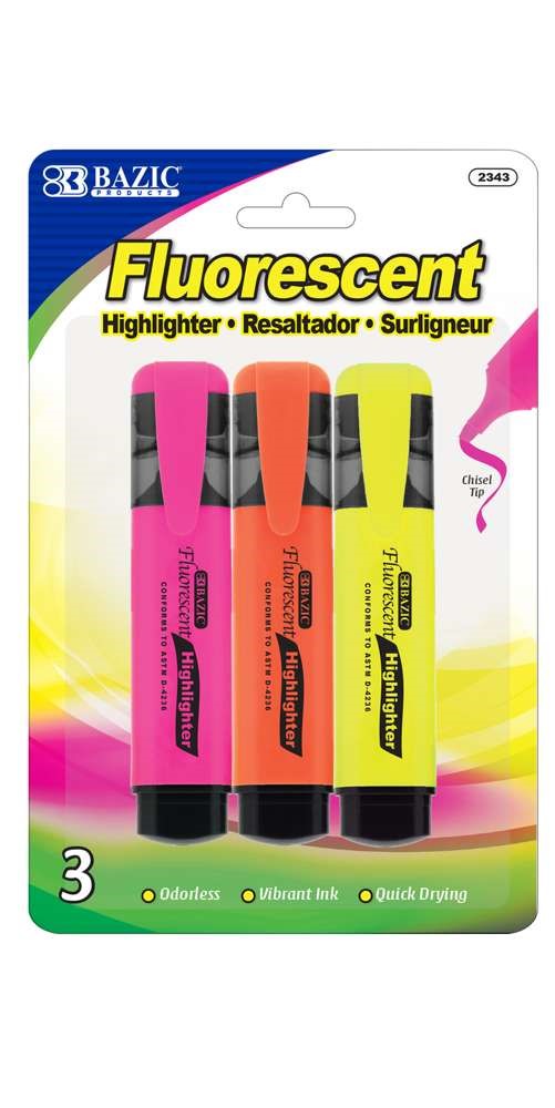 Bazic Fluorescent Pens 3 Pack