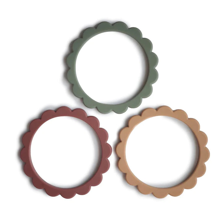 Mushie Flower Teething Bracelet 3 pk (Sage, Tuscany, Desert Sand)