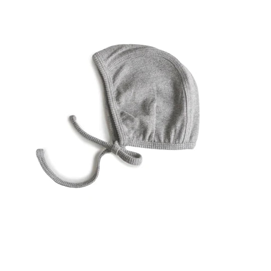 Mushie Ribbed Baby Bonnet, Gray, 0-3 months