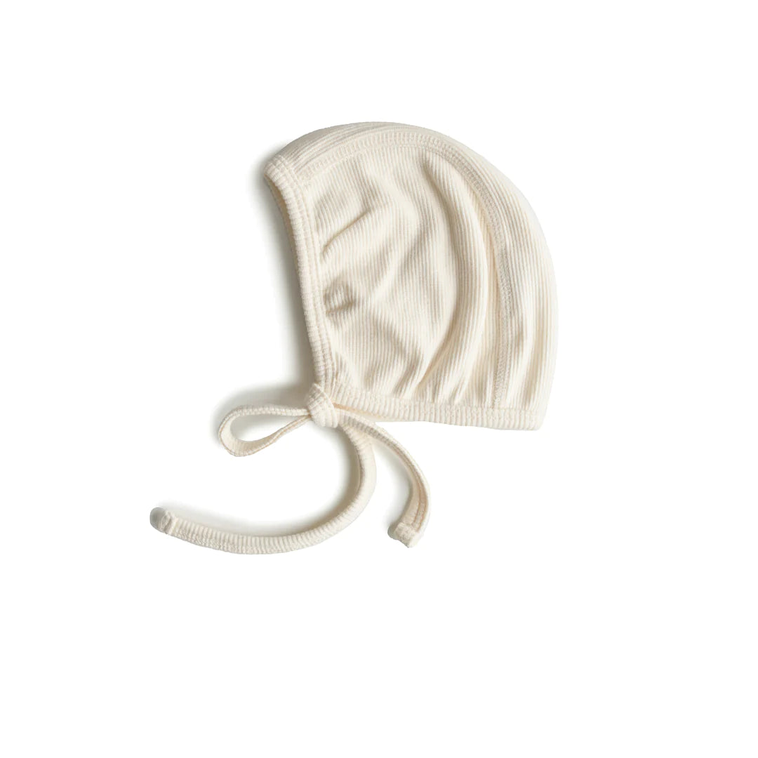 Mushie Ribbed Baby Bonnet , Ivory, 0-3 months