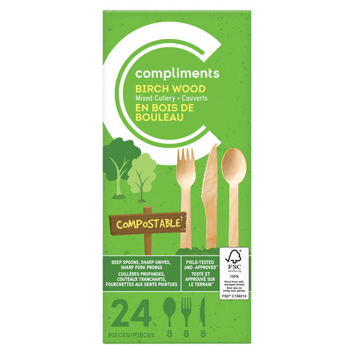 Compliments Compostable 8 Spoons, Knives, & Forks Cutlery 24pk