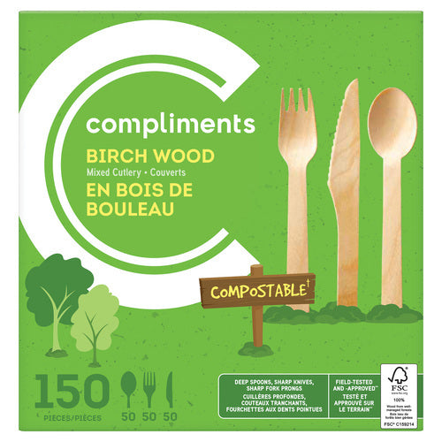 Compliments Compostable  Spoons, Knives, & Forks Cutlery 150pk