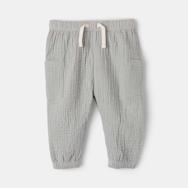 Rise Little Earthling Crinkle Pants, Light Grey, 6-9 Monthss