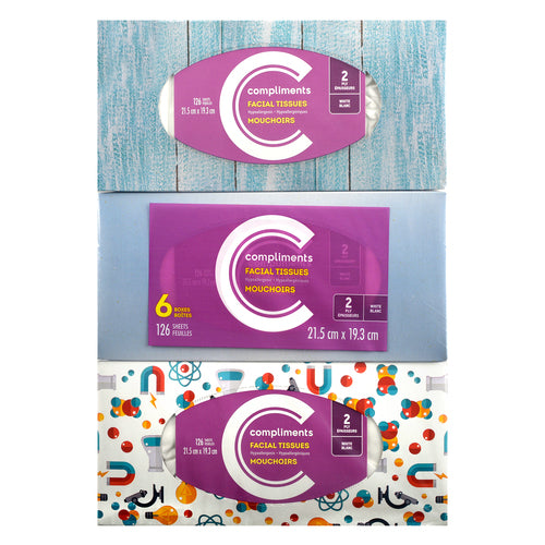 Compliments Hypoallergenic Facial Tissues 6pk