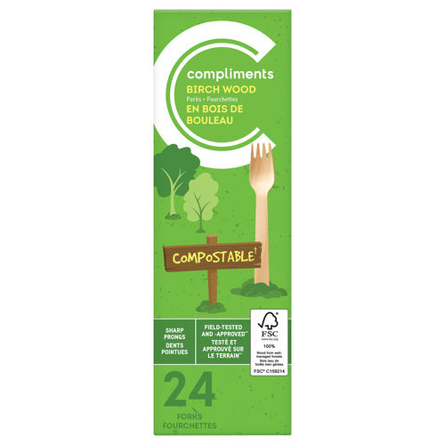 Compliments Fork Birch Wood Compostable Cutlery 24ct