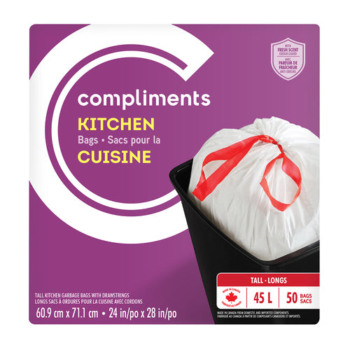 Compliments 45L ScentedTall Drawstring Kitchen Garbage Bags 50pk