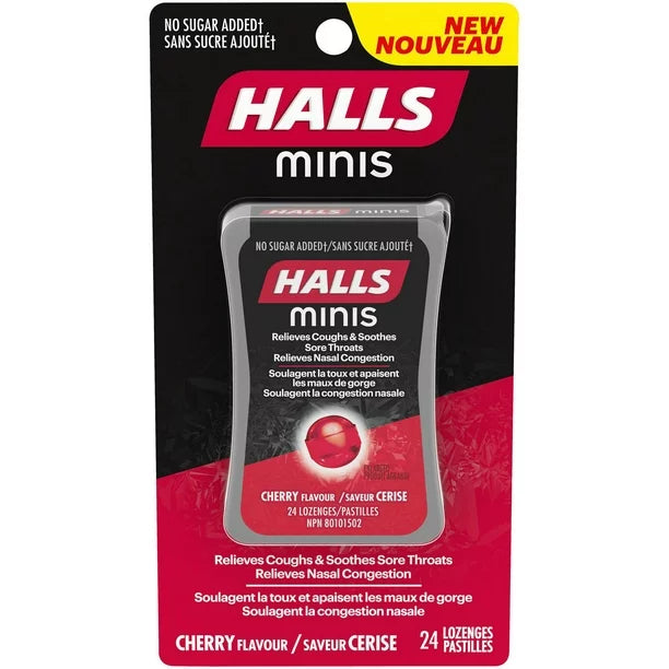 Halls Minis No Sugar Added  Cherry Cough Drops  24pk