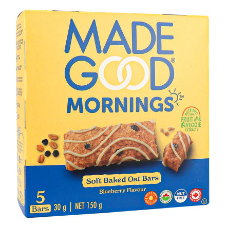 MadeGood Mornings Soft- Baked Gluten Free Blueberry Flavor Oat Bars 5 x 30g