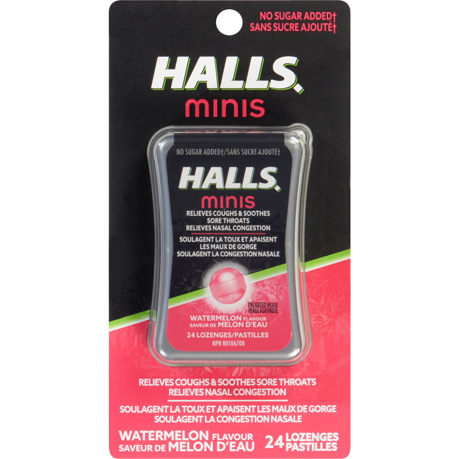 Halls Minis No Sugar Added  Watermelon Cough Drops 24ct