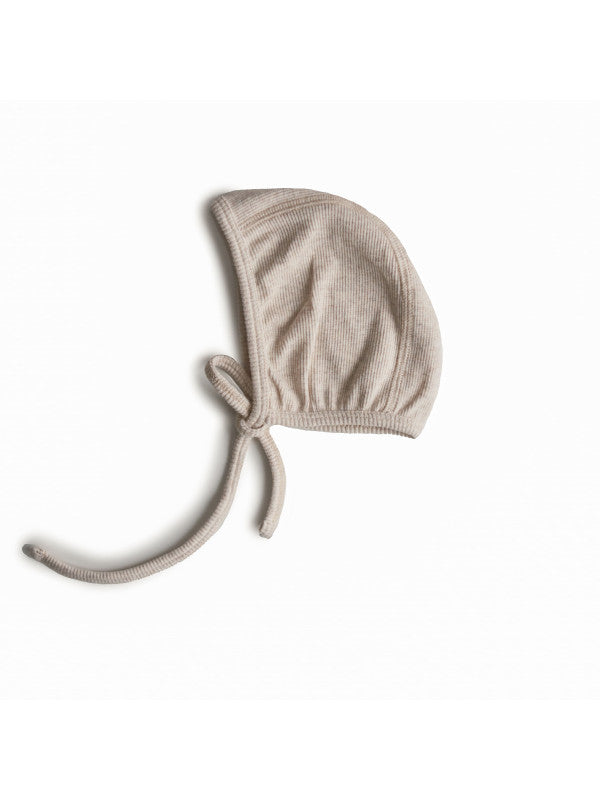 Mushie Ribbed Baby Bonnet, Beige, 0-3 months