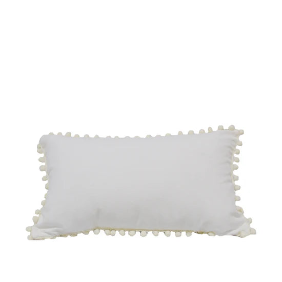 White Rectangle Cushion with Pompoms