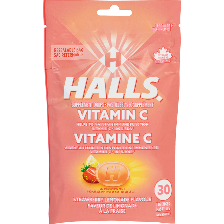 Halls Vitamin C Strawberry Lemonade Flavor Cough Drops 30pk