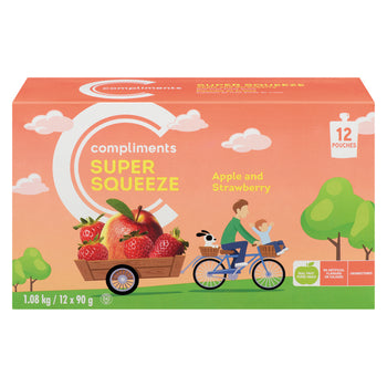 Compliments Super Squeeze Strawberry Unsweetened Apple Snack 12 x 90g