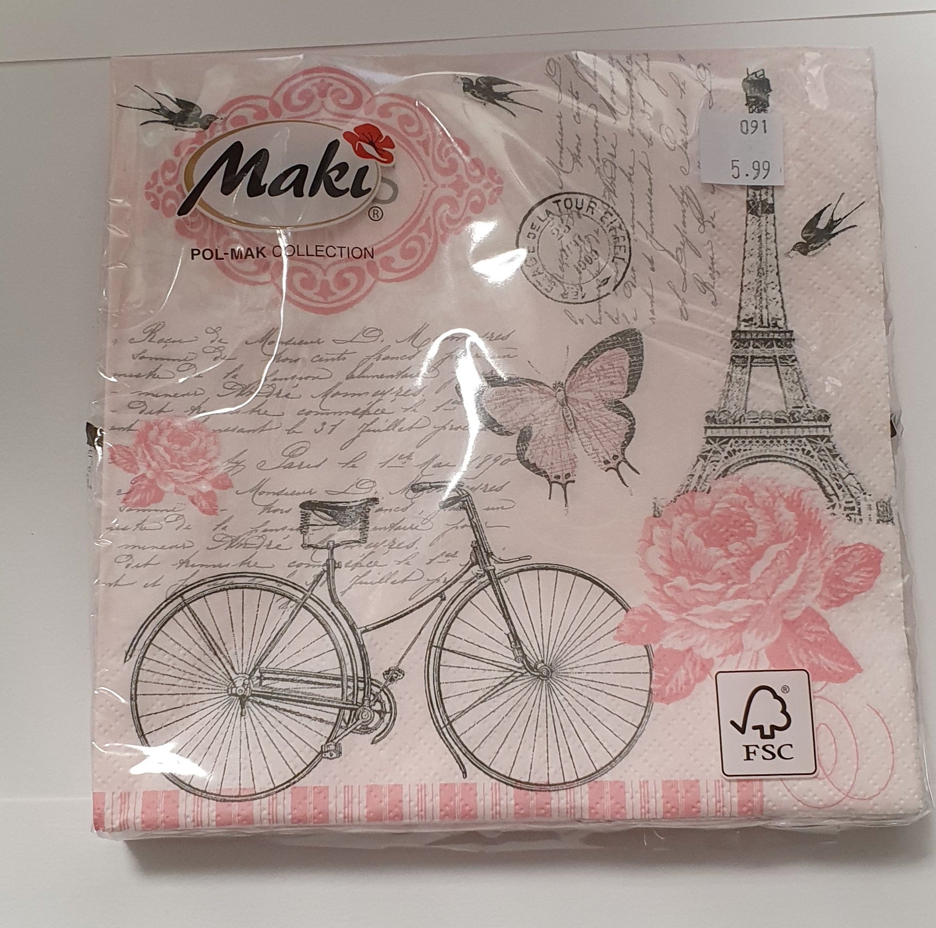 Maki Parisian Bicycle Luncheon Napkins 20ct