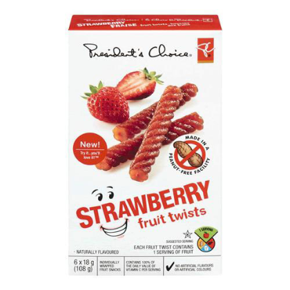 President`s Choice Strawberry Fruit Twists 6 x 18g