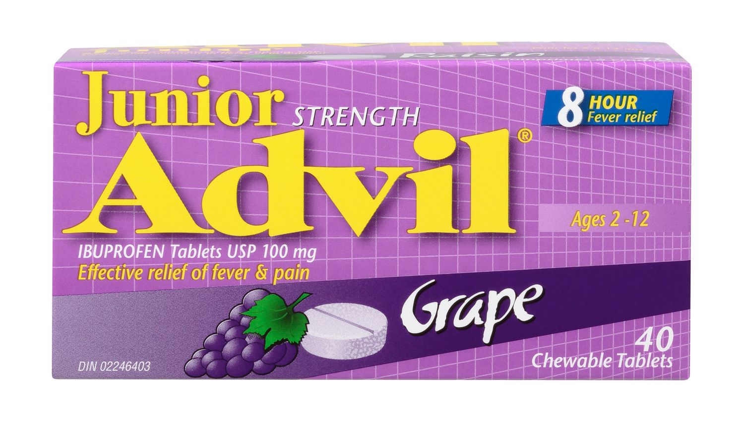 Advil Junior Grape Flavor 40 Chewable Tablets