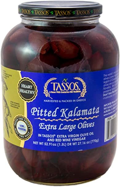 Tassos Pitted Extra Large Kalamata Olives 1.5L