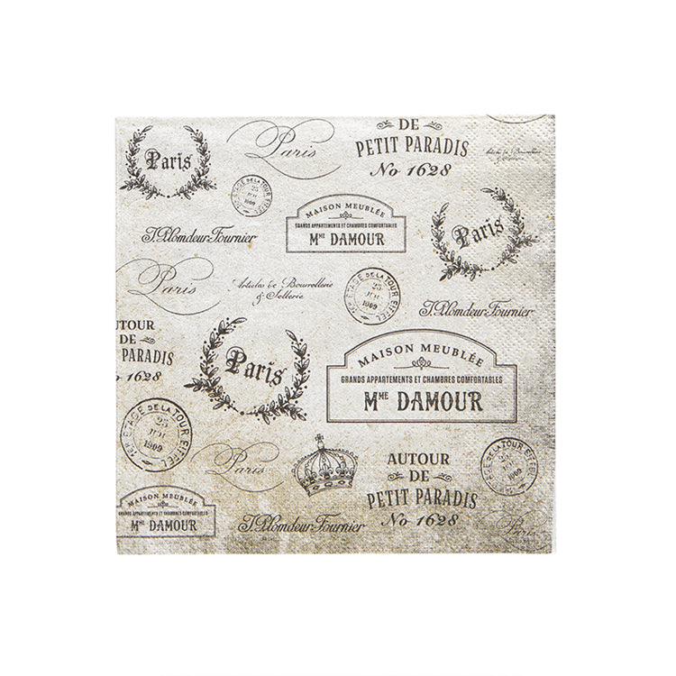 Harman  Natural Paris Passport Cocktail Napkins 20ct