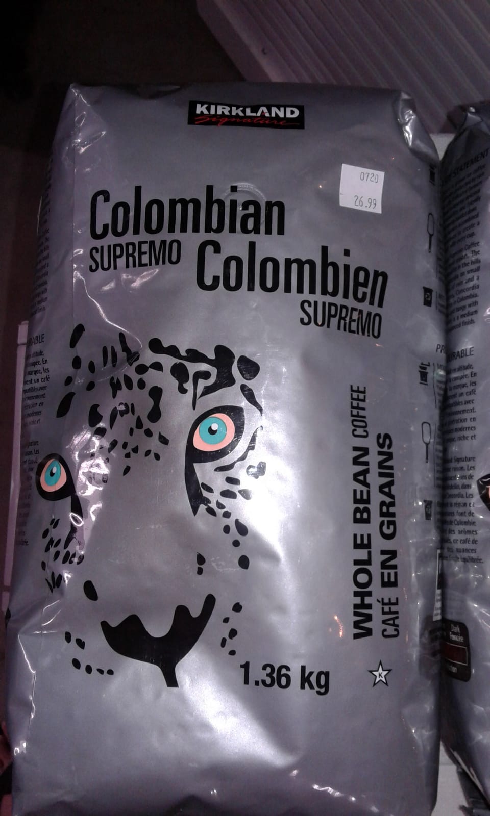 Kirkland Signature Colombian Supremo Whole Bean Coffee 1.36kg