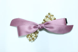 Clips/Pearl satin/ Beaded Swaorvski crystals Bow