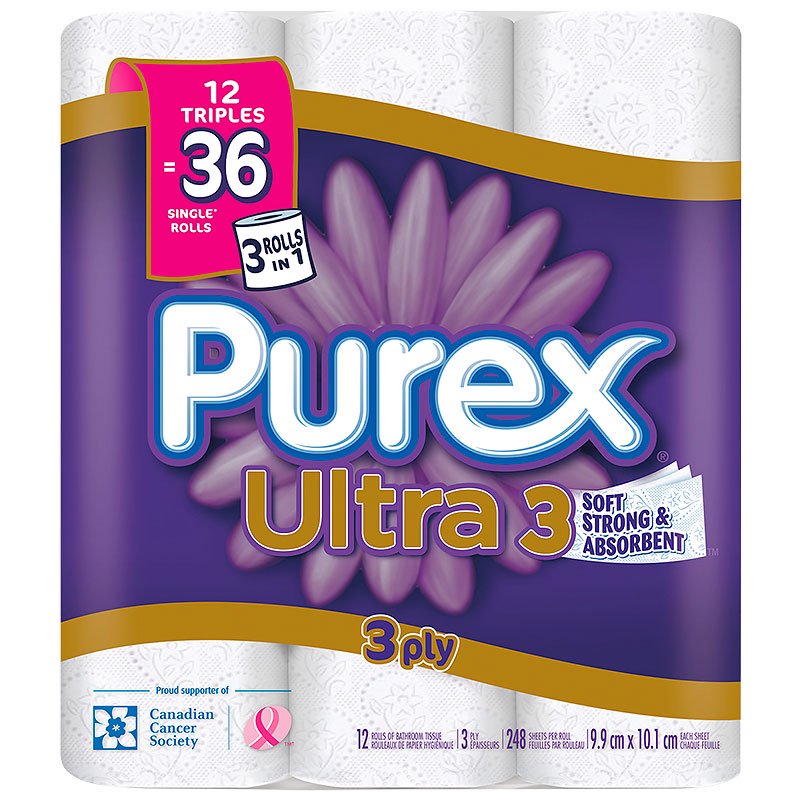 Toilet Paper 12 Triple Rolls Purex Ultra