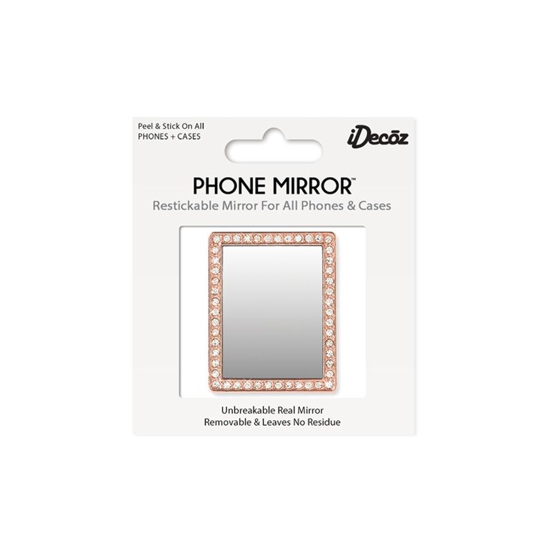 Rose Gold Square w/Crystal Phone Mirror