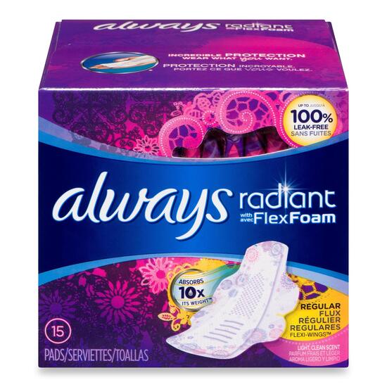 Always Radiant Size 1 Regular Pads 15ct