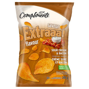 Compliments Extraaa! Flavour Sour Cream & Bacon Ridged Potato Chips  200g