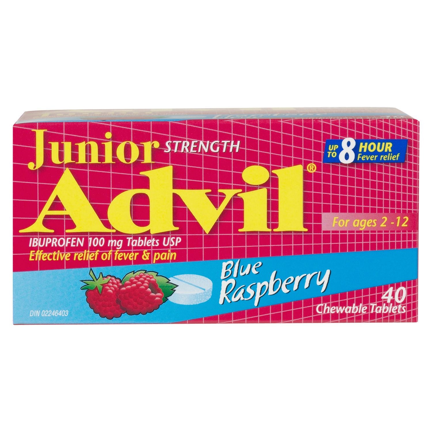 Advil Junior Blue Raspberry Flavor Chewable Tablets 40 ct