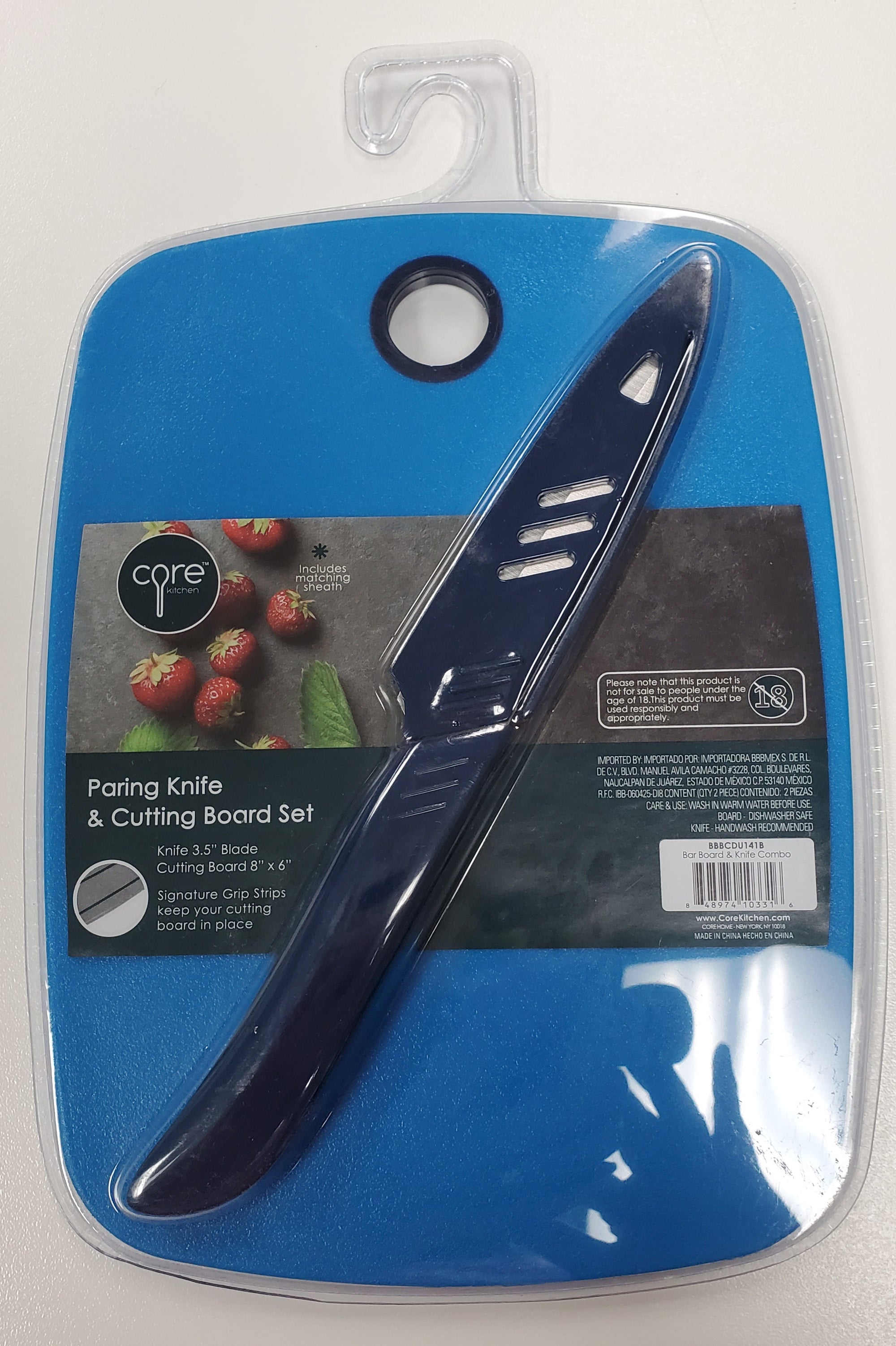 Core Kitchen Blue Paring Knife & Cutting Board Set