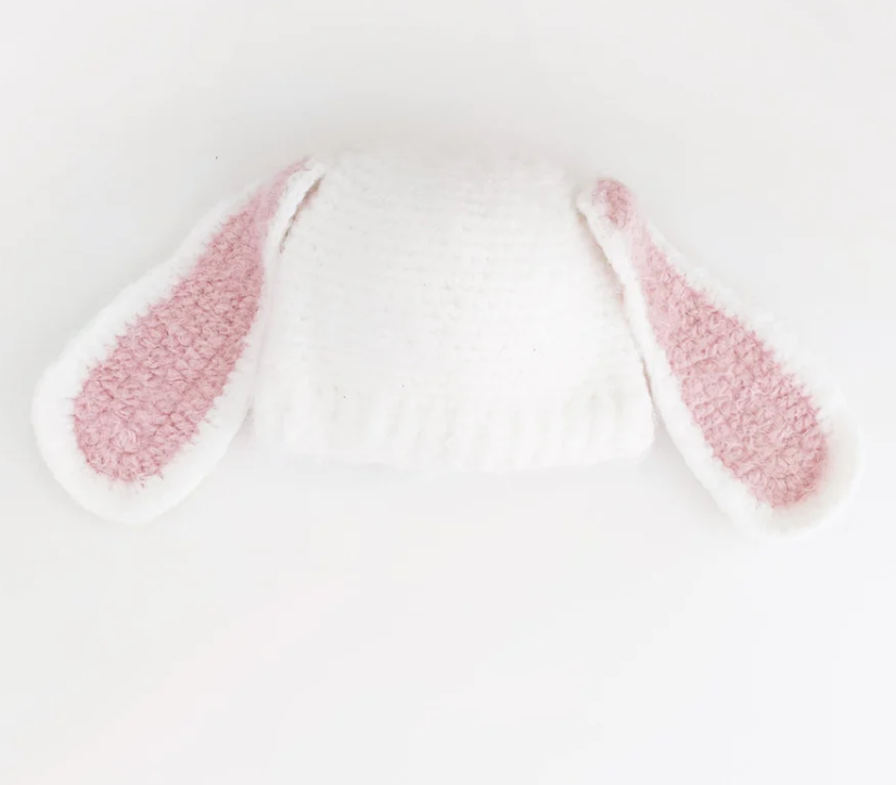 Huggalugs Lop Ear Bunny Beanie White Pink 6-24M