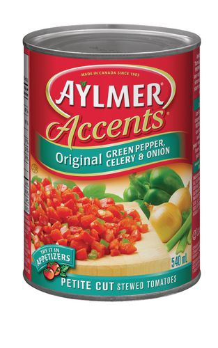 -Aylmer Accents Original Green Pepper, Celery & Onion Petite Cut Stewed Tomatoes 540ml