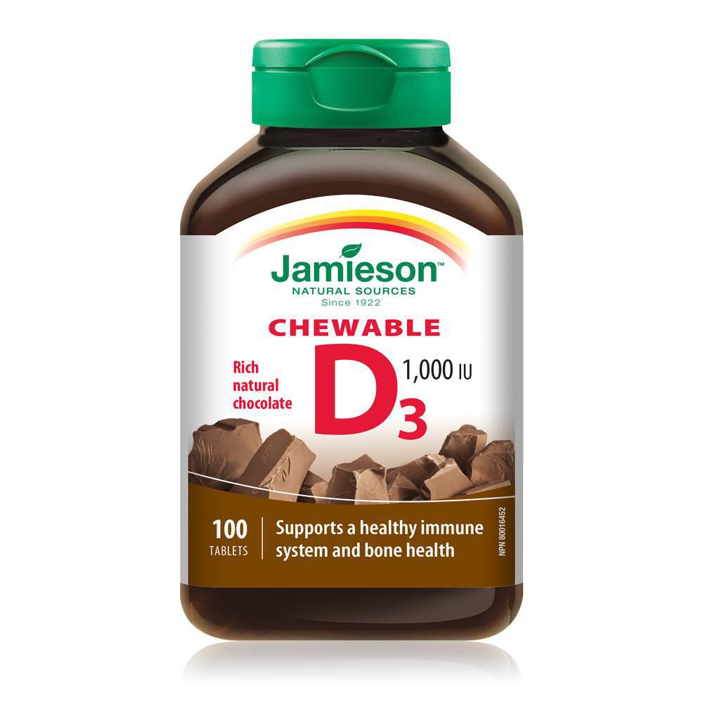 Jamieson Chewable Vitamin D3 1,000 IU Natural Chocolate Flavour Tablets 100ct