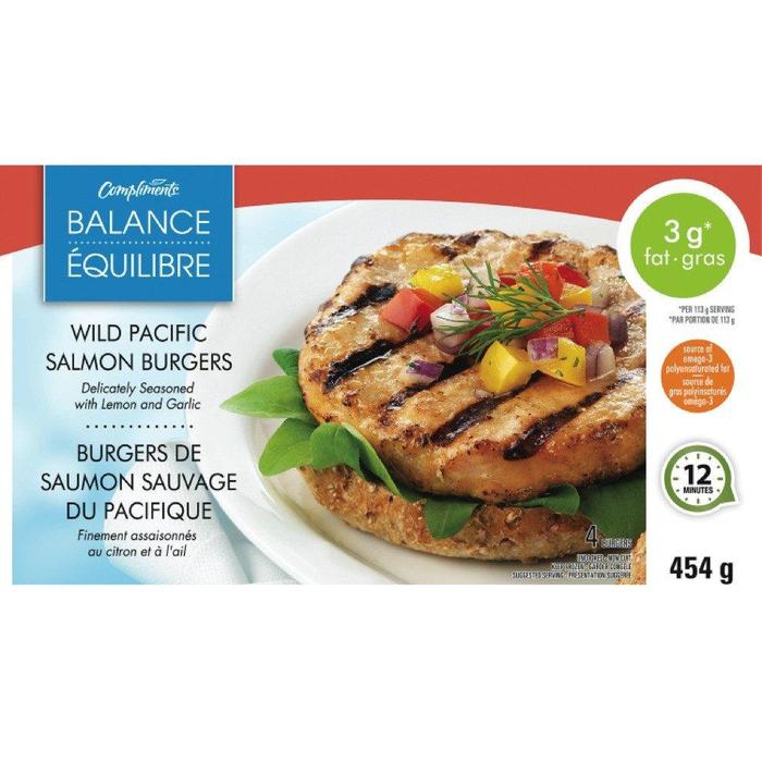 Compliments Wild Pacific Salmon Burgers  454g