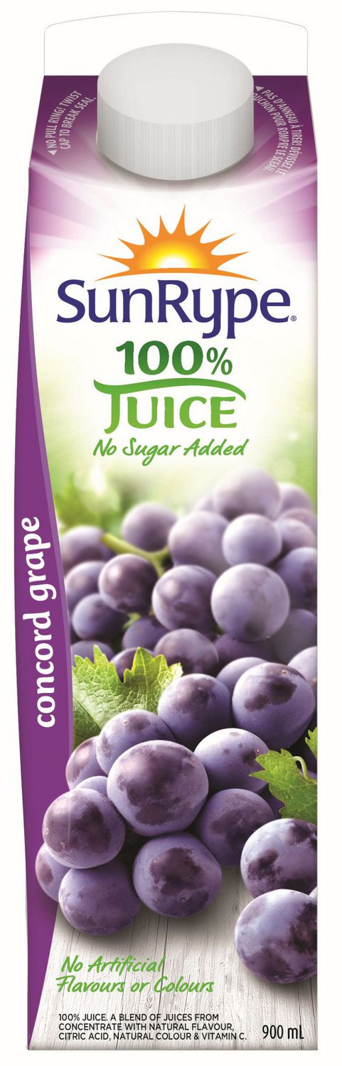 SunRype No Sugar Added Concord Grape  100% Juice 900ml