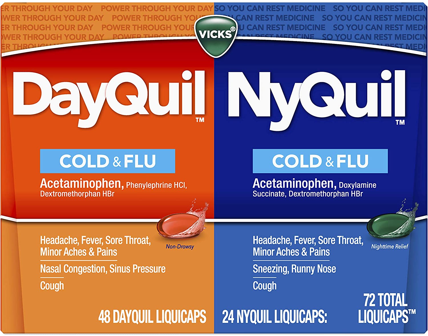 Vicks DayQuil NyQuil Cold & Flu Liquid Capsules 72ct