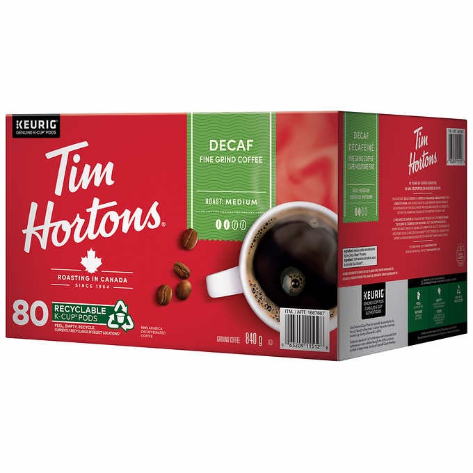 Tim Hortons Fine Grind  Decaf Coffee K Cups 80pk