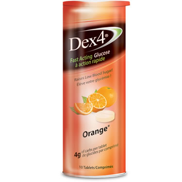 Dex4  Orange Flavor Fast Acting Glucose Tablets 10ct