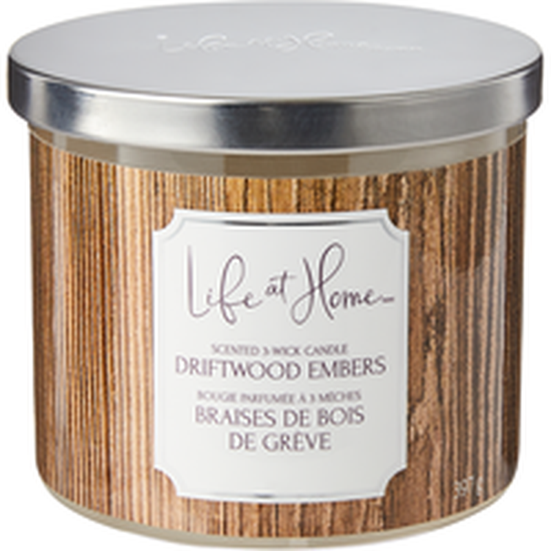 Life at Home Driftwood Embers 3 Wick Candle 14oz