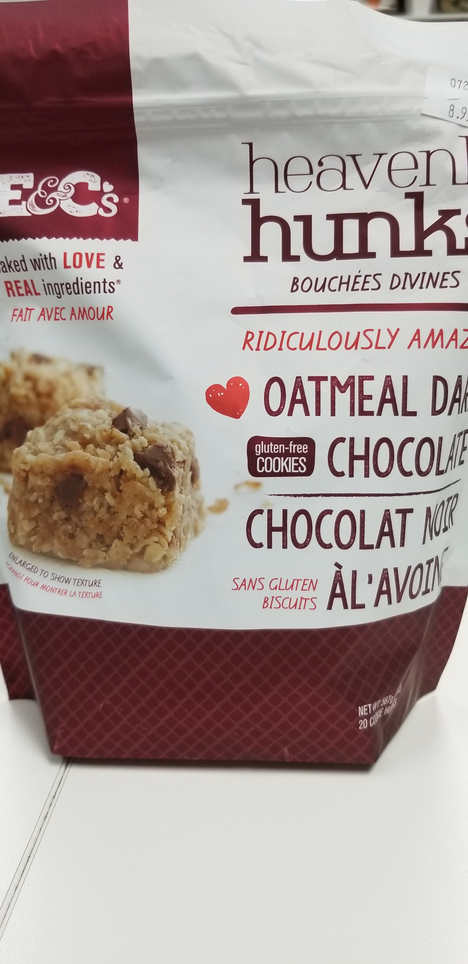 E&C's  Heavenly Hunks Oatmeal Dark Chocolate Gluten Free Biscuits 567g