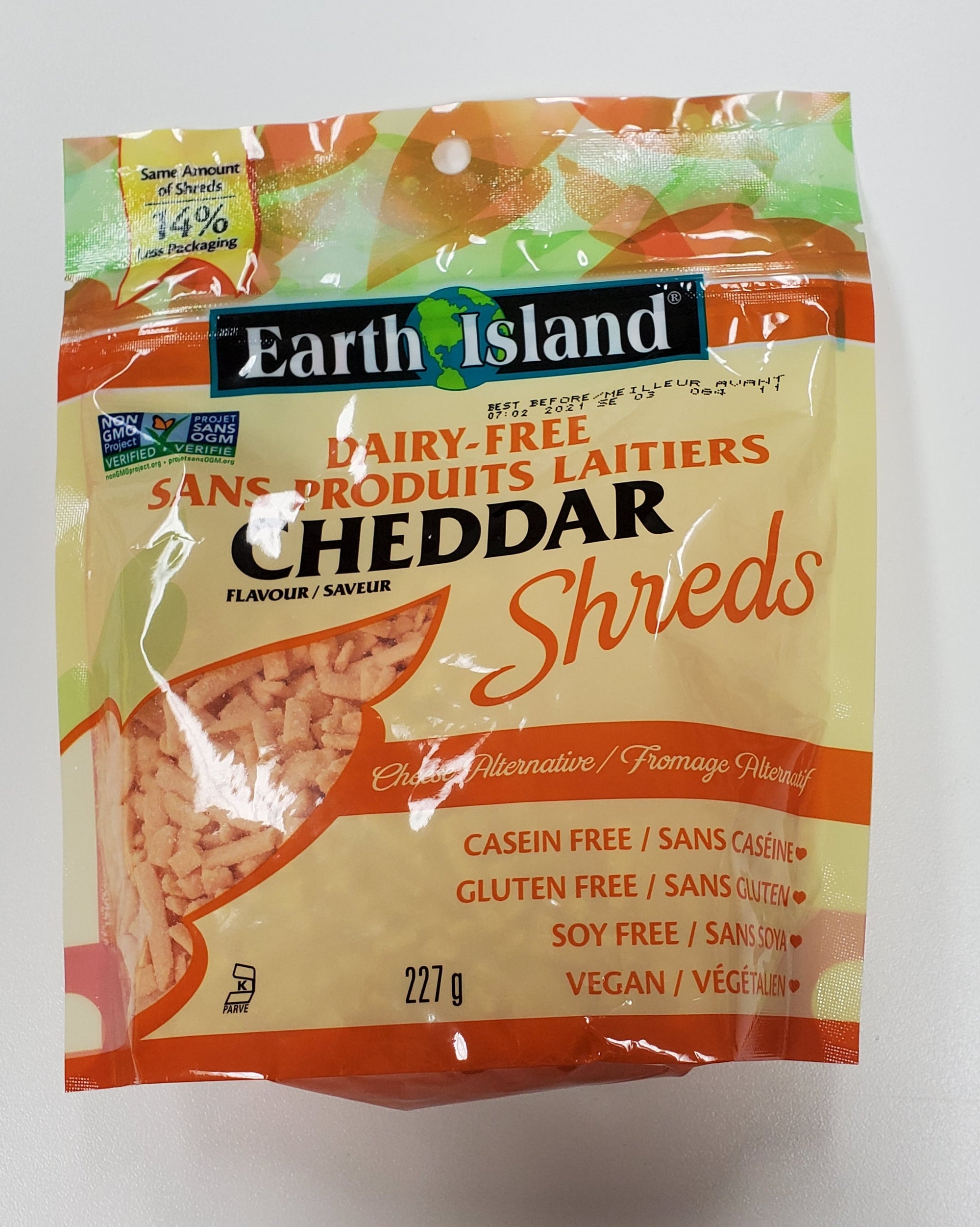 Earth Island Dairy Free Cheddar Shreds 227g