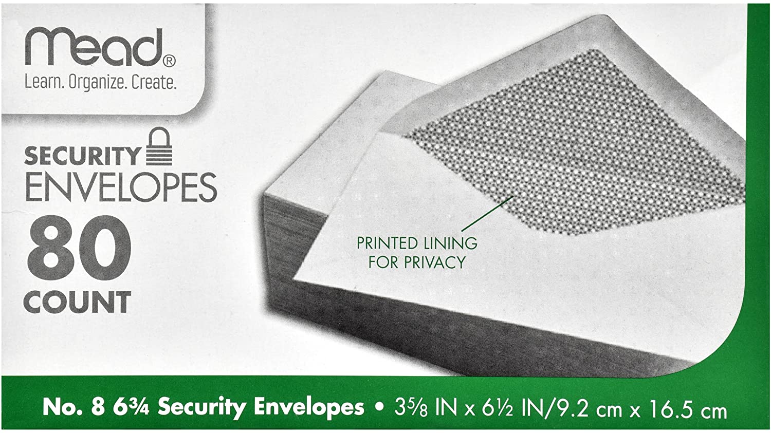 Mead Security Envelopes No. 8 6 3/4 80 count