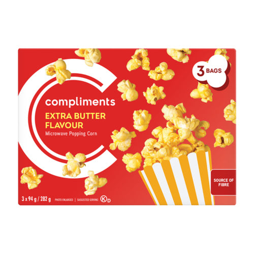 Compliments Extra Butter Flavor Microwave Popcorn 3 x 94g