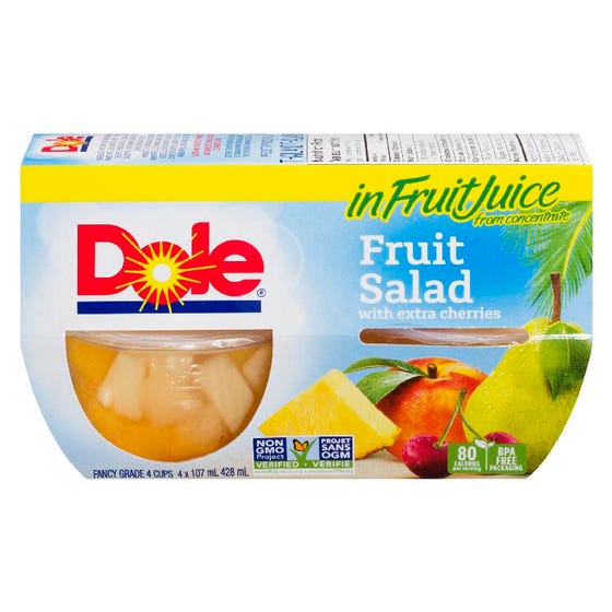 Dole Fruit Salad with Extra Cherries 4 x 107ml