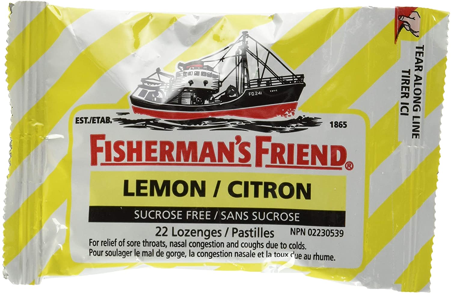 Fisherman's Friend Gluten Free Sugar Free Lemon Flavor Cough Drops 22ct