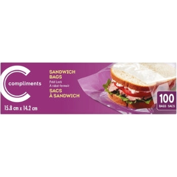 Compliments Fold Lock Sandwich Bags  100ct