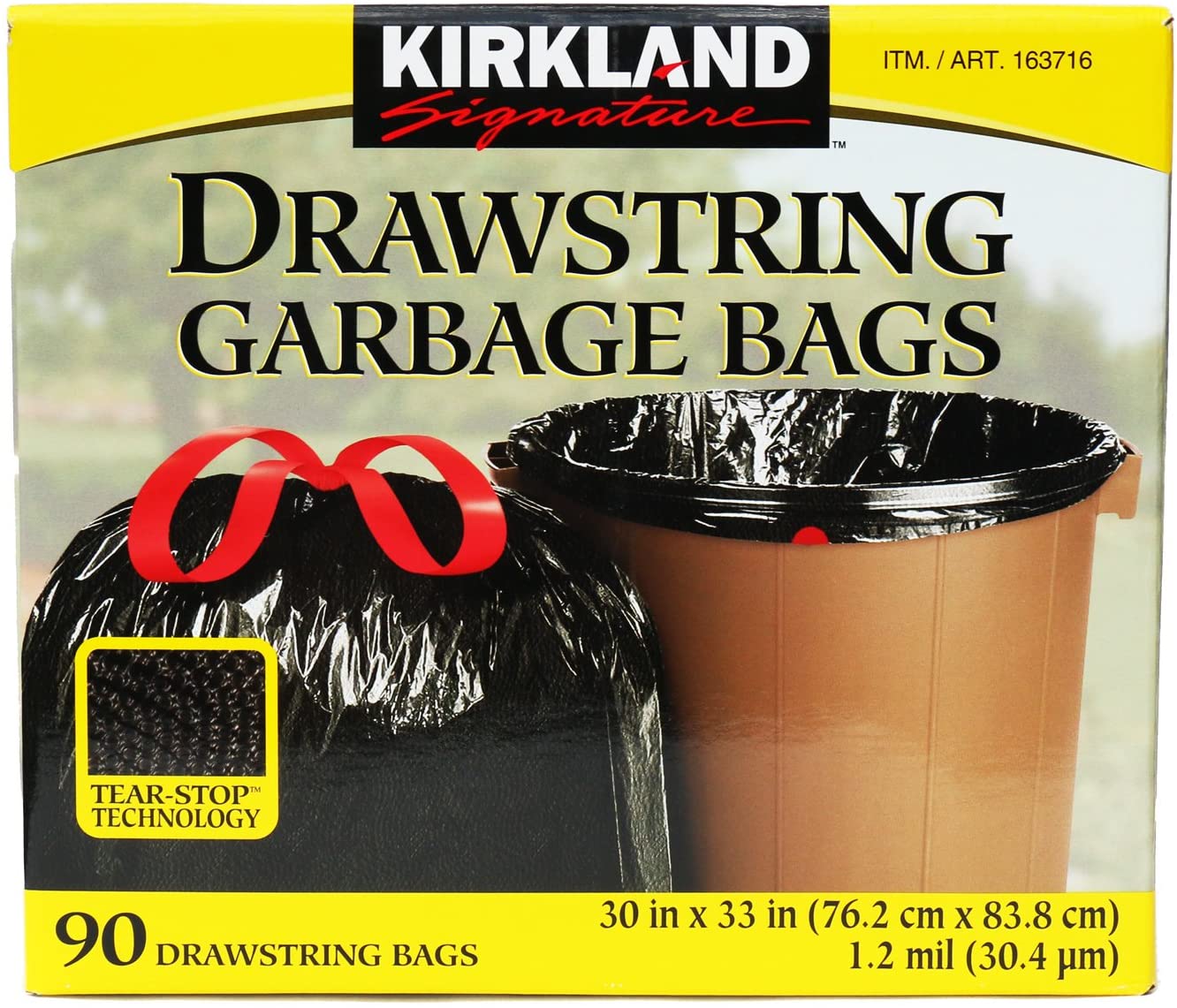 Kirkland Signature Drawstring 76.2cm x 83.8cm Garbage Bags 90ct