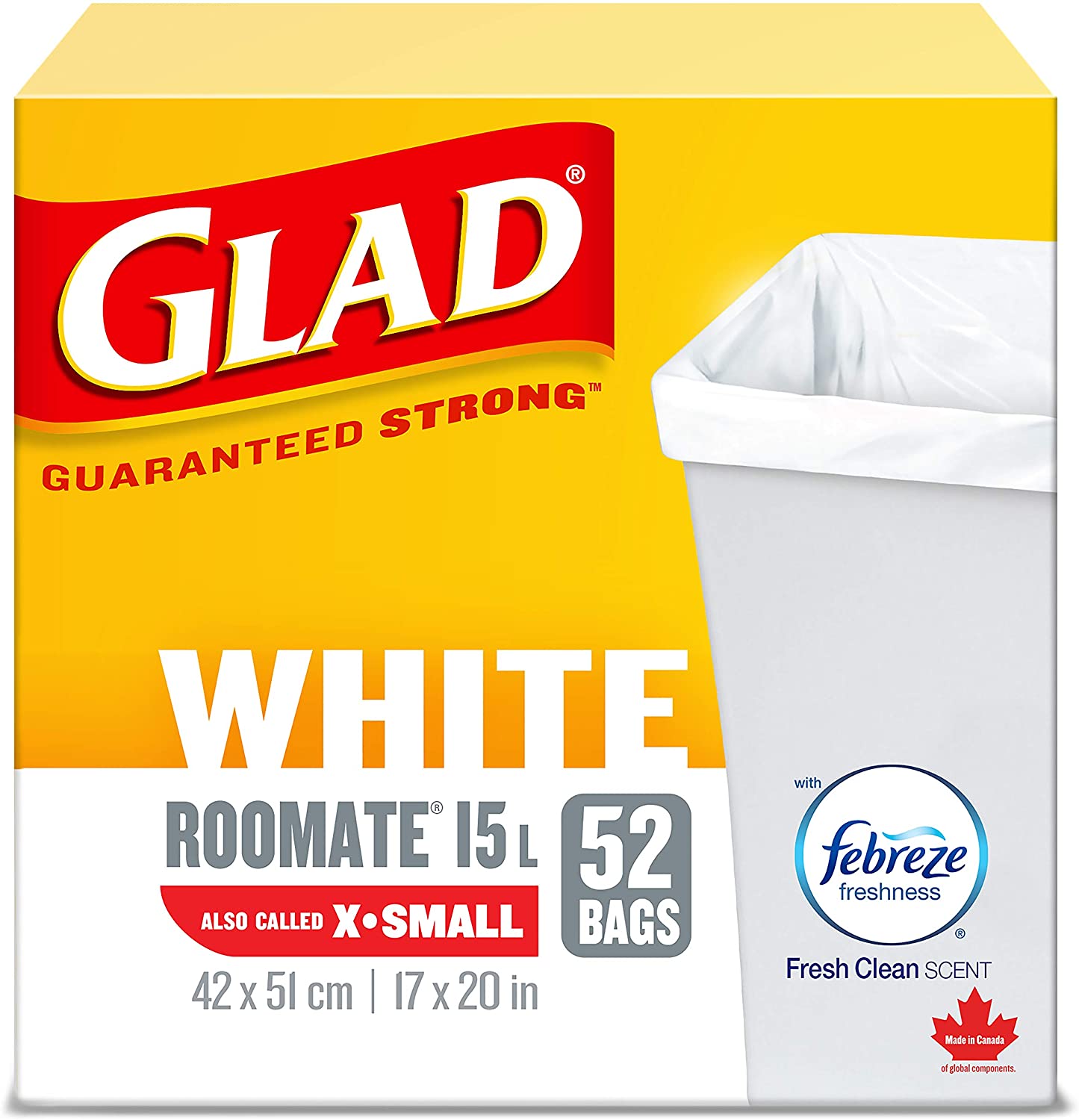 Glad White Roomate 15L X-Small Garbage Bags 52ct