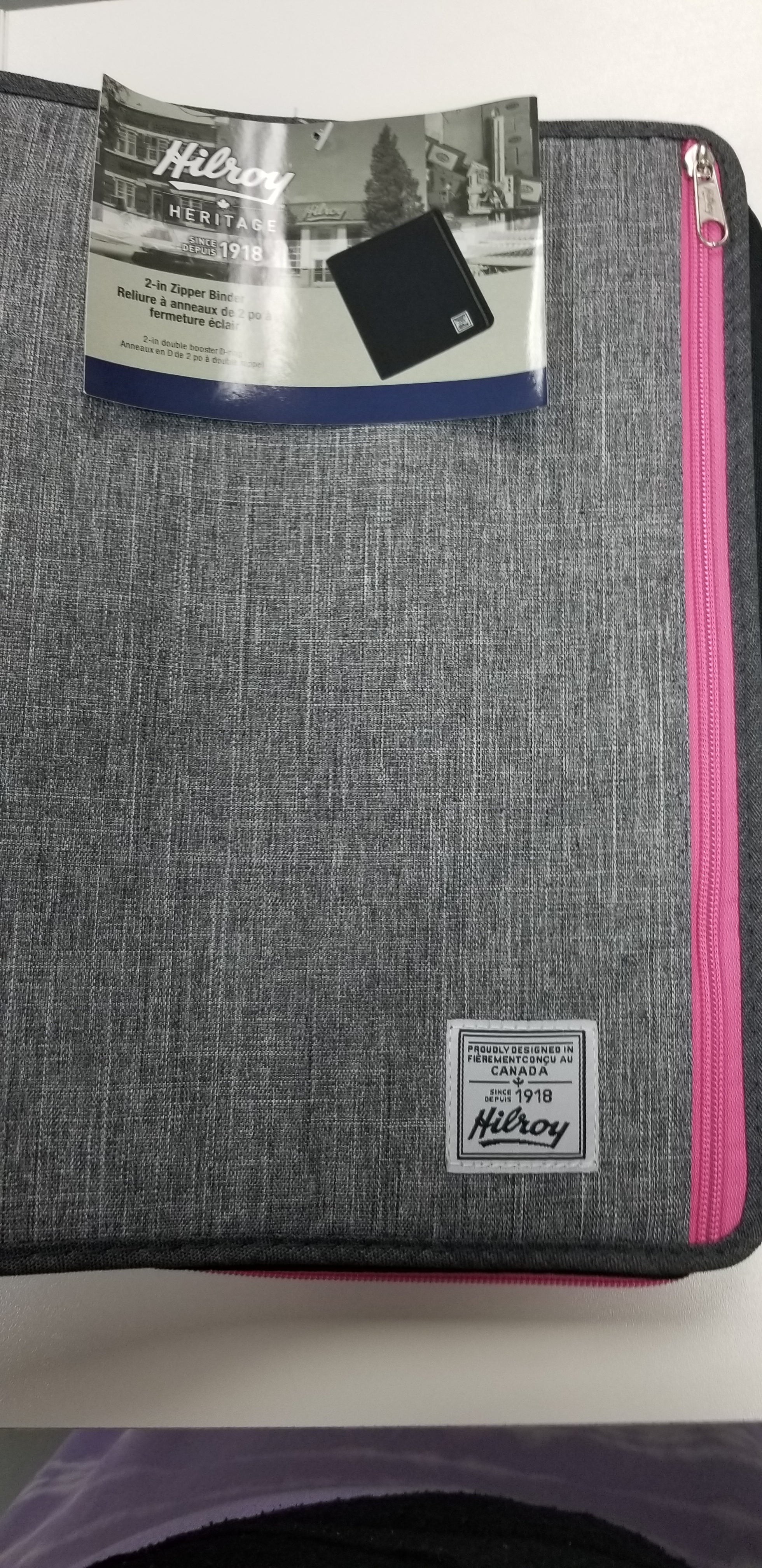 Hilroy 2 inch Grey/Pink Double Booster D Ring Zipper Binder